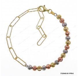 F220482-B-YPRh, DC Paper Clip 3.5mm Chain mix design with 4mm Slash and Moon beads Adjustable Bracelet