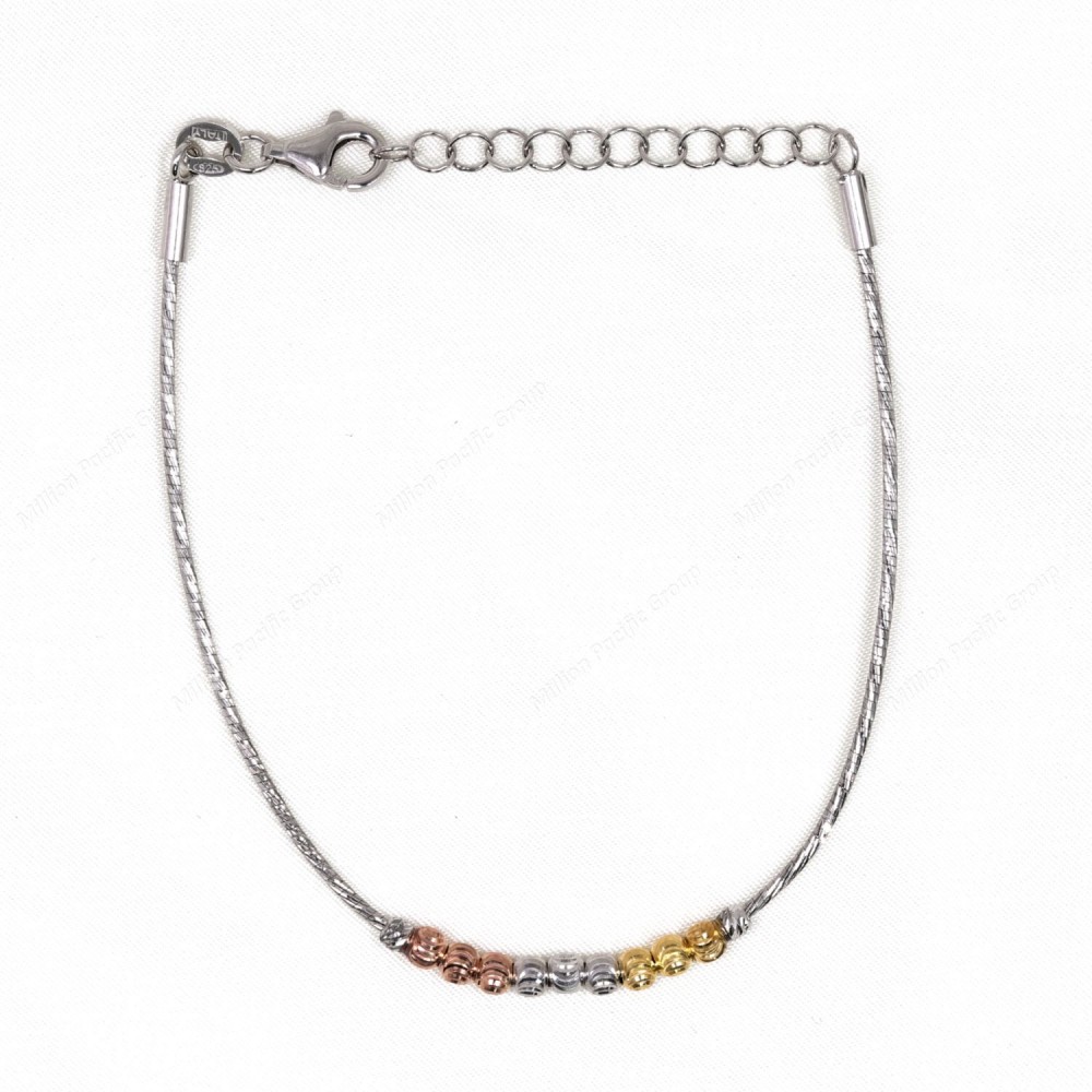 Slash DC Round Omega with 3.5mm Tricolor Moon Cut Beads Bracelet with Extender B