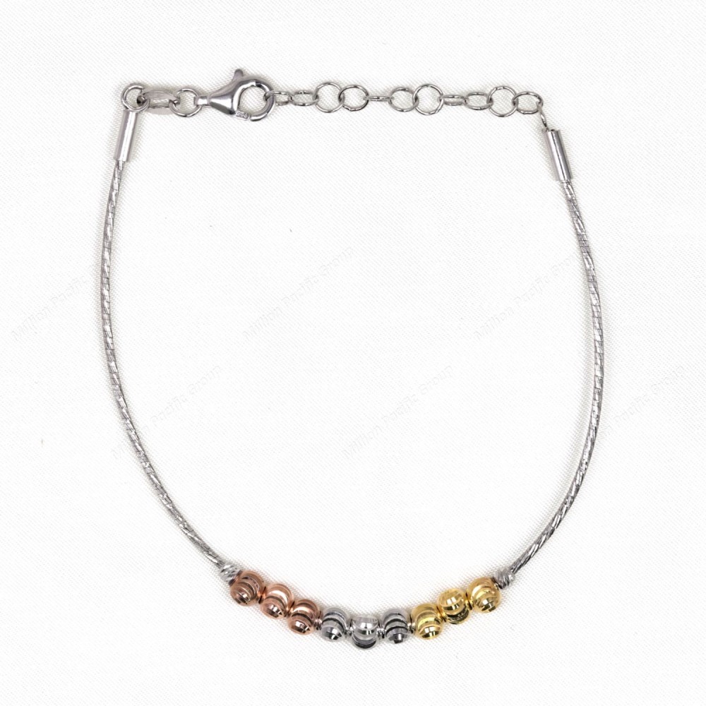 Slash DC Round Omega with 4mm Tricolor Moon Cut Beads Bracelet with Extender B