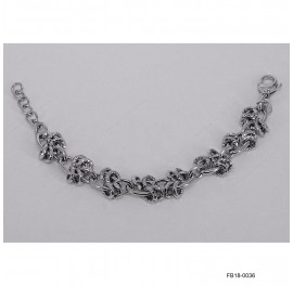 Oval Cable Design with Round Hammered Ring Alternation Adjustable Bracelet